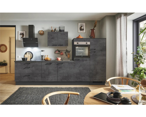 PICCANTE Plus Küchenzeile mit Geräten Casual 340 cm beton grafitgrau matt montiert Variante rechts