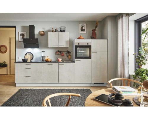PICCANTE Plus Küchenzeile mit Geräten Casual 340 cm beton weißgrau matt montiert Variante rechts