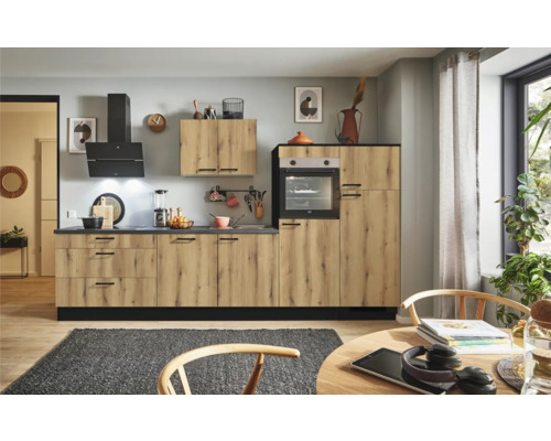 PICCANTE Plus Küchenzeile mit Geräten Casual 310 cm evoke eiche matt montiert Variante rechts