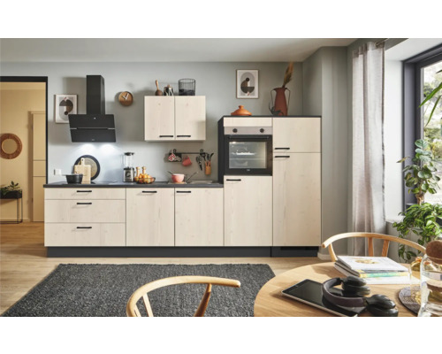 PICCANTE Plus Küchenzeile mit Geräten Casual 330 cm fichte whitewashed matt montiert Variante rechts