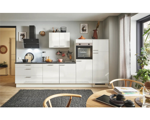 PICCANTE Plus Küchenzeile mit Geräten Pearl 330 cm weiß hochglanz montiert Variante rechts