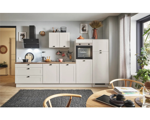 PICCANTE Plus Küchenzeile mit Geräten Bella 320 cm kaschmirgrau matt montiert Variante rechts