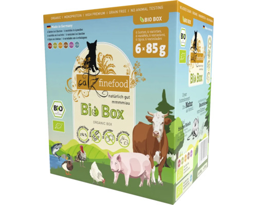 Catz finefood Bio Box avec six variétés différentes de nourriture pour chats