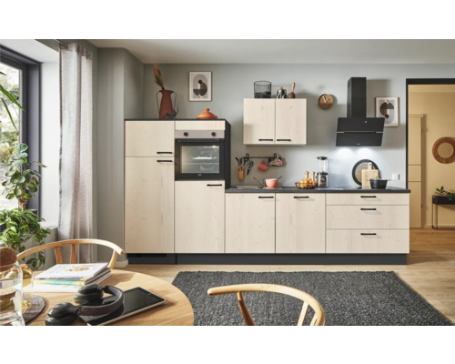 PICCANTE Plus Küchenzeile mit Geräten Casual 320 cm fichte whitewashed matt montiert Variante links