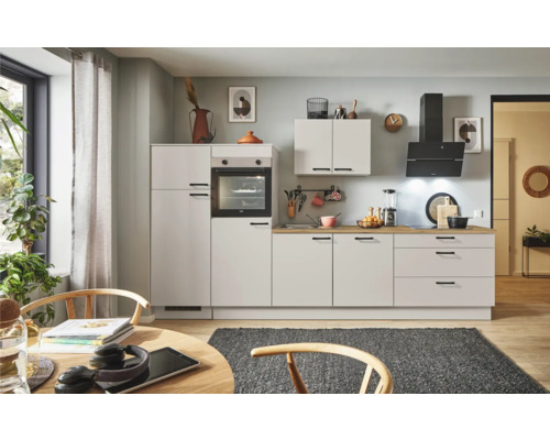 PICCANTE Plus Küchenzeile mit Geräten Sonera 330 cm kaschmirgrau matt montiert Variante links