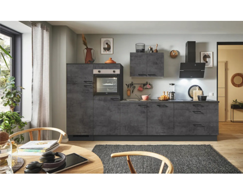 PICCANTE Plus Küchenzeile mit Geräten Casual 310 cm beton grafitgrau matt montiert Variante links