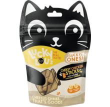 Lucky Lou''s Cheesy Chicken Sticks Katzensnack in einer Verpackung mit Katzendesign