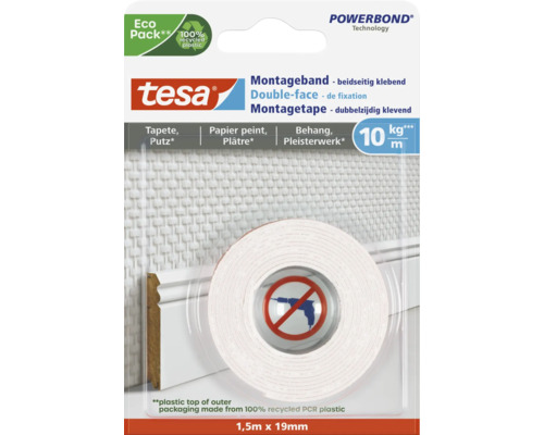 Montageband tesa weiss für Tapete & Putz 1,5 m x 19 mm