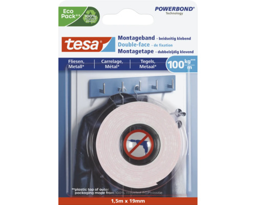 Ruban de montage tesa blanc pour carrelages 1.5 m x 19 mm Tesa Powerbond ruban de montage double face, 1,5 mètre par 19 millimètres