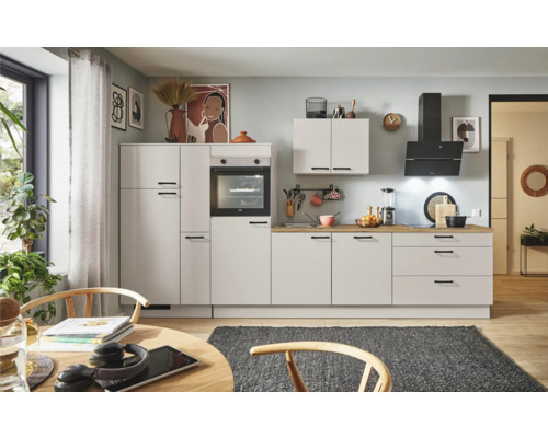 PICCANTE Plus Küchenzeile mit Geräten Sonera 370 cm kaschmirgrau matt montiert Variante links