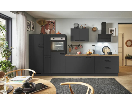 PICCANTE Plus Küchenzeile mit Geräten Sonera 370 cm grafit matt montiert Variante links