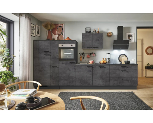 PICCANTE Plus Küchenzeile mit Geräten Casual 350 cm beton grafitgrau matt montiert Variante links