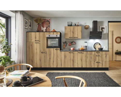 PICCANTE Plus Küchenzeile mit Geräten Casual 340 cm evoke eiche matt montiert Variante links
