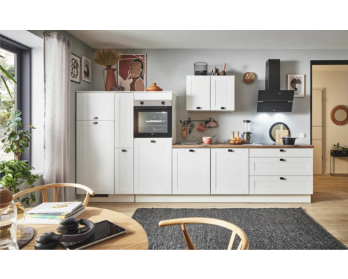 PICCANTE Plus Küchenzeile mit Geräten Bella 350 cm weiß matt montiert Variante links