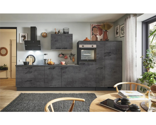 PICCANTE Plus Küchenzeile mit Geräten Casual 360 cm beton grafitgrau matt montiert Variante rechts