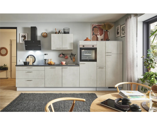 PICCANTE Plus Küchenzeile mit Geräten Casual 350 cm beton weißgrau matt montiert Variante rechts