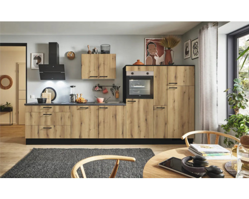PICCANTE Plus Küchenzeile mit Geräten Casual 360 cm evoke eiche matt montiert Variante links