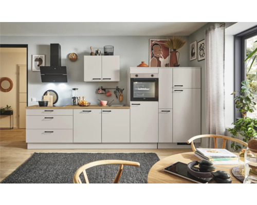 PICCANTE Plus Küchenzeile mit Geräten Sonera 340 cm kaschmirgrau matt montiert Variante rechts