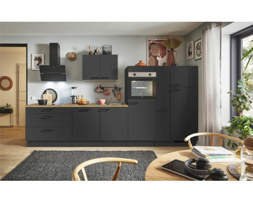 PICCANTE Plus Küchenzeile mit Geräten Sonera 340 cm grafit matt montiert Variante rechts