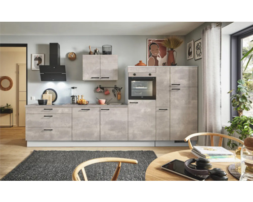 PICCANTE Plus Küchenzeile mit Geräten Casual 350 cm beton perlgrau matt montiert Variante rechts