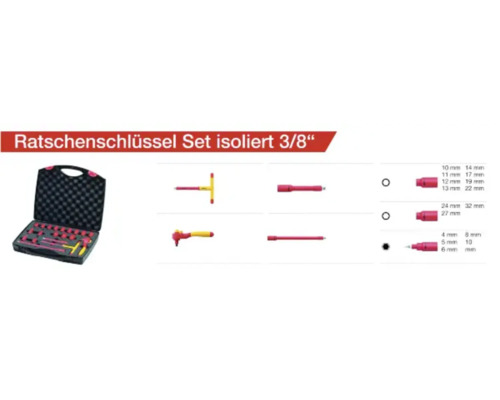 Isolierter Ratschenschlüssel Set 3/8 Zoll in einem schwarzen Koffer