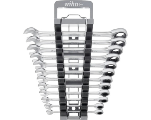 Logo Wiha. Jeu de clés à cliquet dans un support.