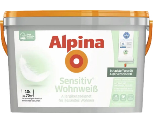 Peinture murale Alpina Sensitiv Wohnweiß blanc 10 l Pot de peinture d''intérieur Alpina Sensitiv Wohnweiss, 10 litres