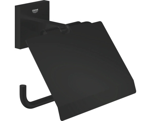 Toilettenpapierhalter mit Deckel Grohe Quickfix Start Cube schwarz matt 411022430 Grohe Logo Toilettenpapierhalter mit Deckel und Haken zur Wandmontage
