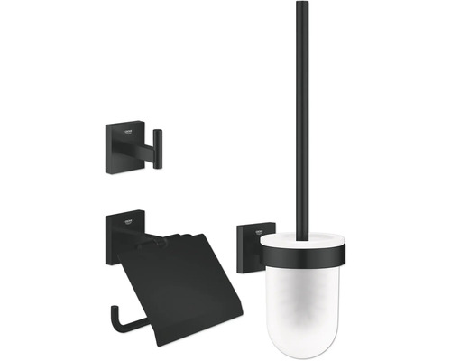 Accessoires de salle de bains Grohe Quickfix Start Cube Ø noir mat 411232430 Ensemble d''accessoires de salle de bains avec brosse de toilette, porte-papier et crochet pour serviette