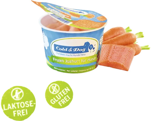 Cold and Dog Frozen Joghurt für Hunde mit Laktosefrei und Glutenfrei Siegel, Karotten und Lachs