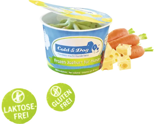 Cold and Dog gefrorener Joghurt für Hunde mit Karotten, Käse, laktosefrei und glutenfrei.