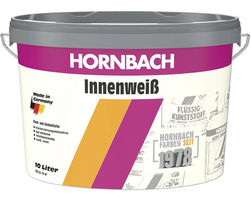 Peinture murale HORNBACH blanc intérieur sans conservateur 10 l Seau de peinture murale blanche d''intérieur Hornbach, 10 litres