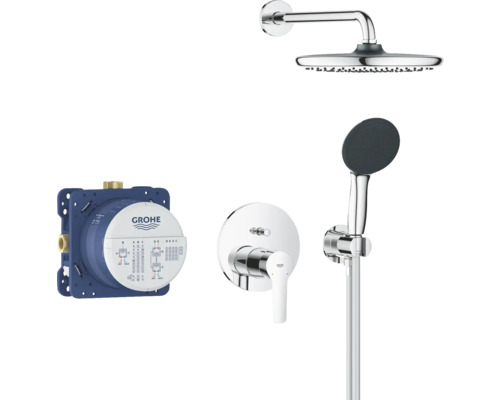 Système de douche Grohe avec douche de tête, douchette à main et robinet encastré