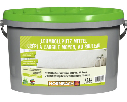 Crépi à base d'argile HORNBACH sans conservateurs blanc 10 kg Seau d''enduit d''argile moyen pour l''intérieur, 10 kilogrammes