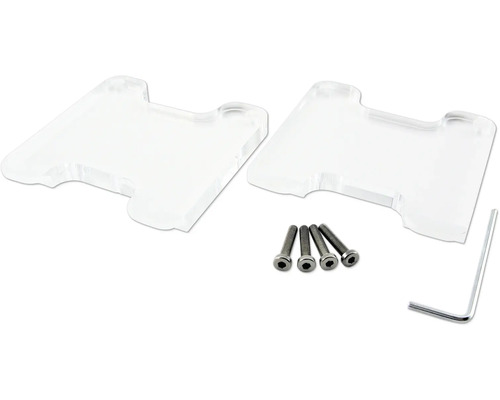 Zubehörteil Daytime Beleuchtungsystem Onex Twin Acryl Adapter Zwei transparente Halterungen, vier Schrauben und ein Inbusschlüssel