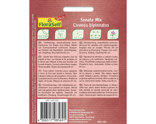 FloraSelf Sonata Mix Cosmos bipinnatus Informations sur l''emballage