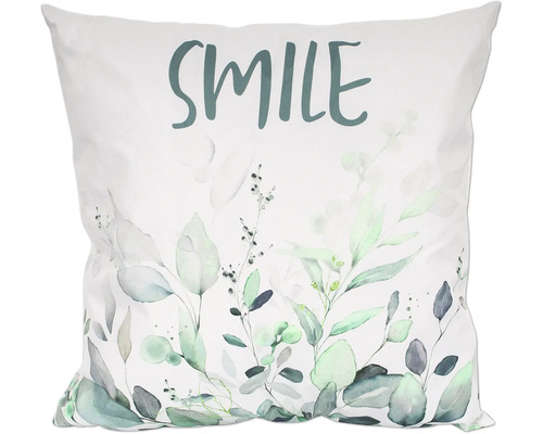 Coussin décoratif avec inscription Smile et motif floral
