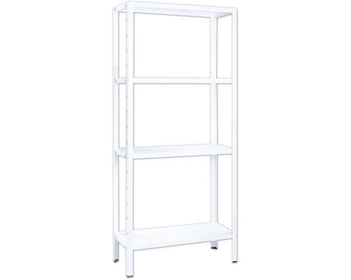 Étagère à emboîter Schulte blanc 180x80x40 cm 4 tablettes, profilés d'angle séparés, capacité de charge 240 kg