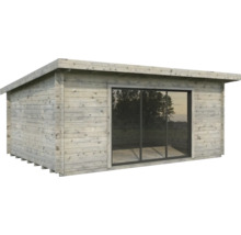 Holzgartenhaus mit Glasschiebetür