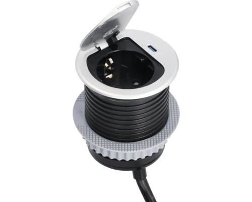Prise escamotable avec port USB pour montage dans les plans de travail