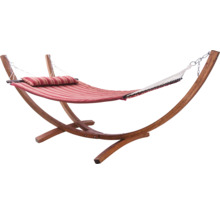 Hamac avec cadre en bois et coussin rayé