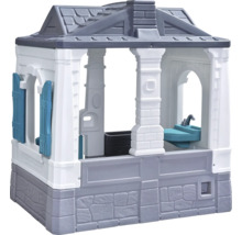 Maisonnette pour enfants avec toit, colonnes, fenêtres et évier