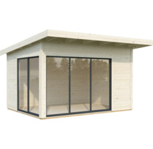 Abri de jardin moderne avec de grandes façades en verre