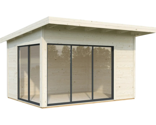 Holzgartenhaus mit grossflächigen Fenstern