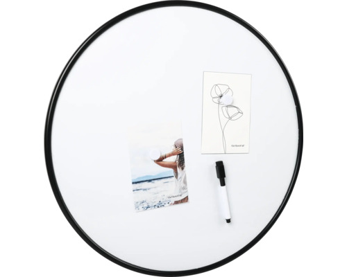 Runde Whiteboardtafel mit Fotos und Stift