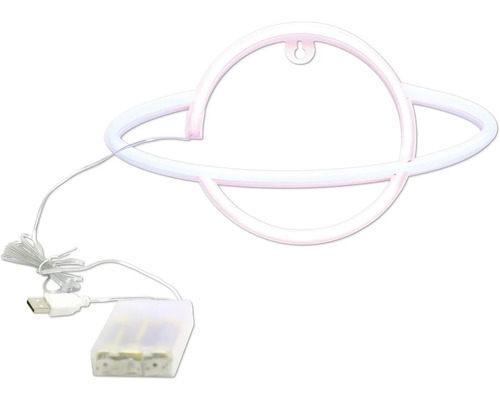 Lampe néon planète avec boîtier à piles et connexion USB