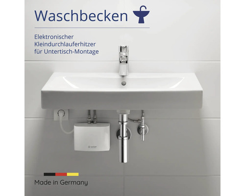Waschbecken mit elektronischem Kleindurchlauferhitzer für Untertischmontage