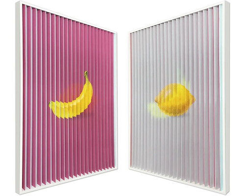 Tableau encadré avec effet changement d'image 3D banane citron 70x100 cm