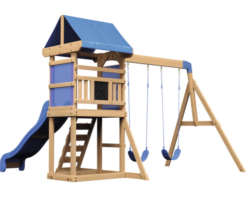 Spielturm mit Rutsche und Schaukel