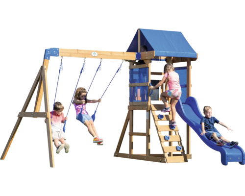 Aire de jeux avec balançoires, mur d''escalade et toboggan pour enfants